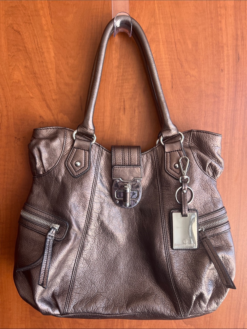 Etienne Aigner Metallic Bronze Leather Shoulder Bag with Tag